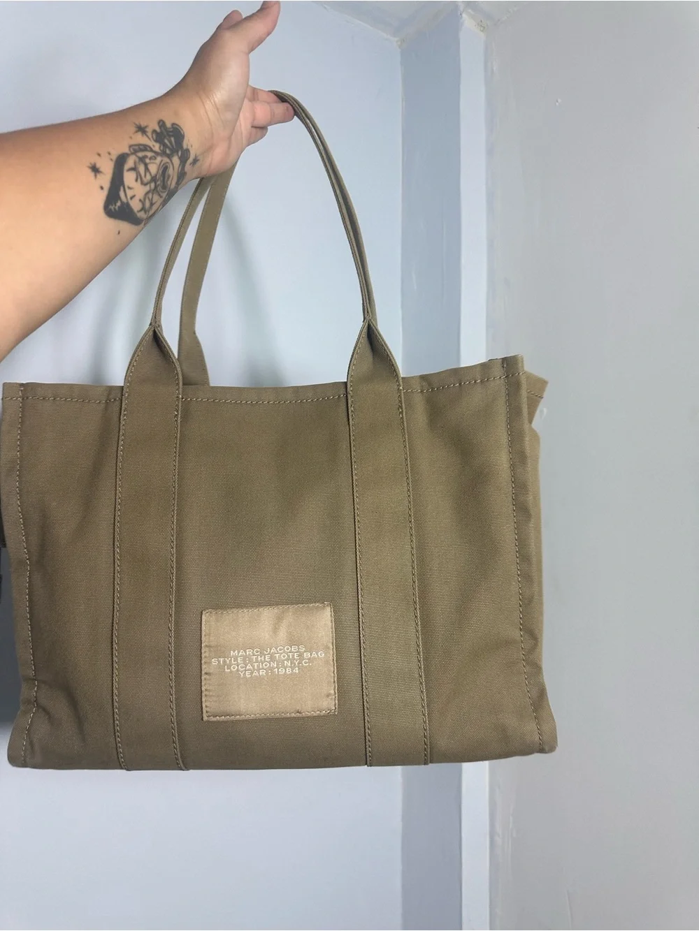 Marc Jacobs Olive Green Canvas Tote with White Logo